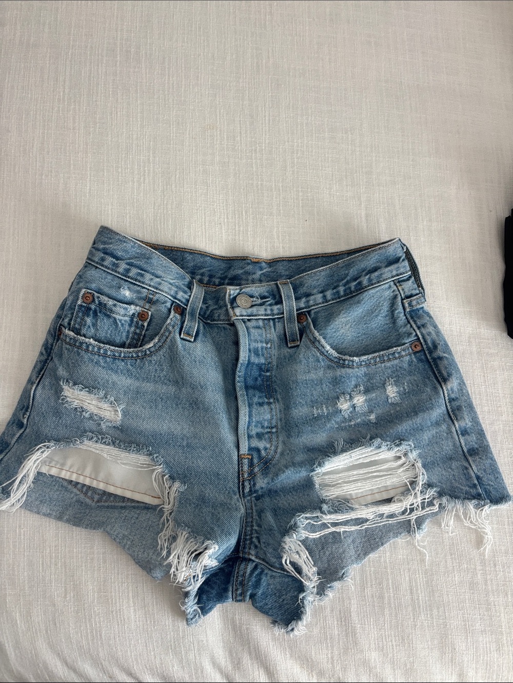 Levi's Light Blue Distressed Denim Jean Shorts